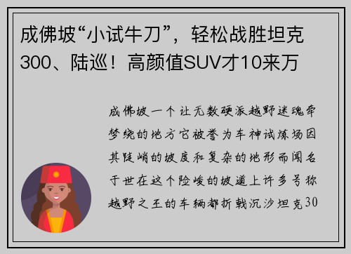 成佛坡“小试牛刀”，轻松战胜坦克300、陆巡！高颜值SUV才10来万